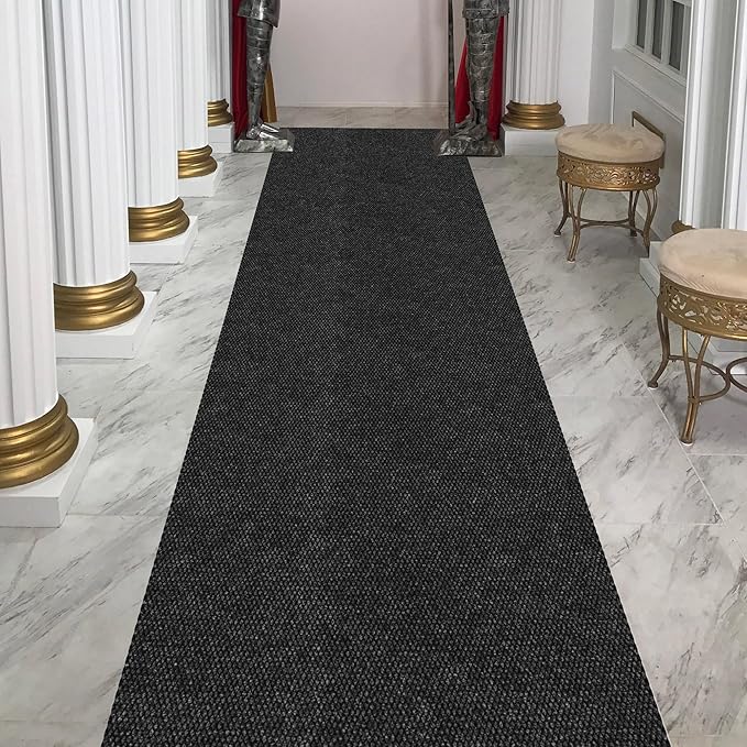 Ottomanson Commercial Scrape Rib Entry Mat – Heavy Duty Ribbed Floor Mat for High Traffic – Non Slip Rubber Back, Waterproof – Indoor Outdoor Use for Offices, Schools, Lobbies, 2'7" x 10', Black