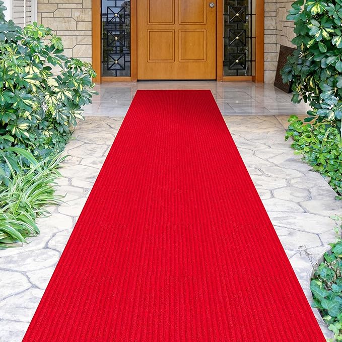 Ottomanson 2' x 10' Hallway Runner with Scraper Pile - Extra Durable Non-Slip Rug Mat for Indoor & Outdoor Use - Ideal for Kitchen, Entryway, Patio & Garage - High-Traffic Carpet, Red