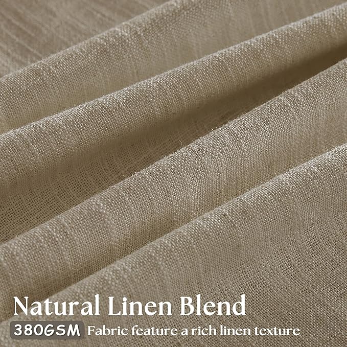 Neutral Pinch Pleated 96 Inch Curtains 2 Panels Set for Windows Flax Linen Textured Drapes Pinch Pleat Back Tab Privacy Light Filtering Greige Curtain Drape with Hooks Rings for Living Room Bedroom