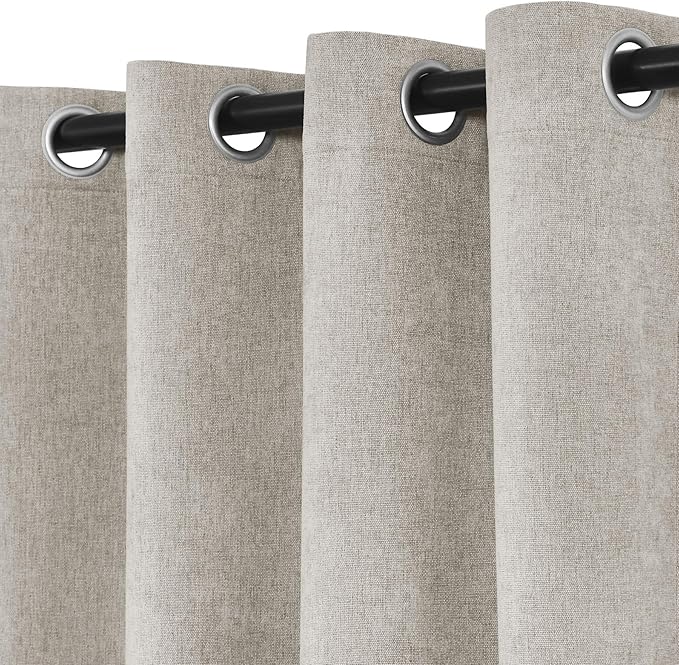 Macochico 100% Blackout Curtains Thermal Insulated Noise Reducing Chenille Curtains for Hotel Auditorium Bedroom Living Room Grommet Beige Curtains with Tieback Classic 52" Wx84 L 1 Panel