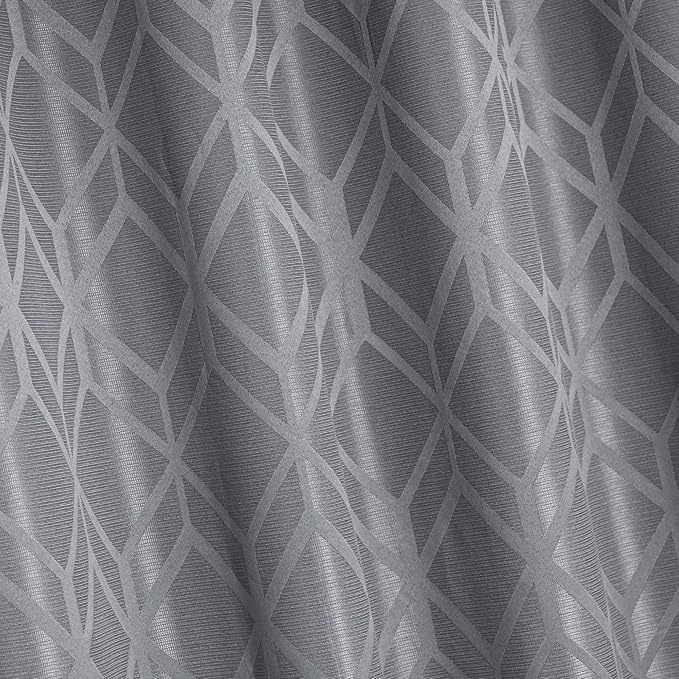 Amazon Basics Jacquard 2-Piece 100% Blackout Curtains, Living Room and Bedroom Drapes, Thermal Insulated Window Treatment, 52"x72", Grey