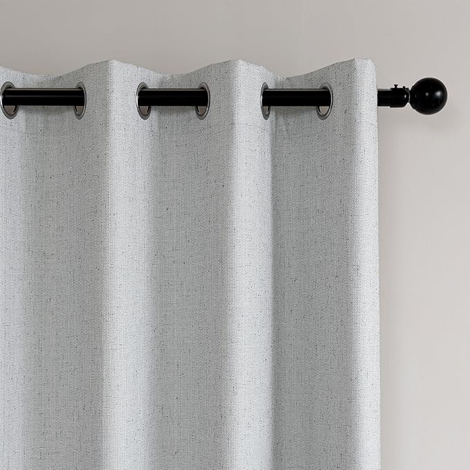 Amazon Basics Faux Linen Blackout Curtains for Bedroom and Living Room, 2-Piece Set with Grommets, 42" W x 72" L, White