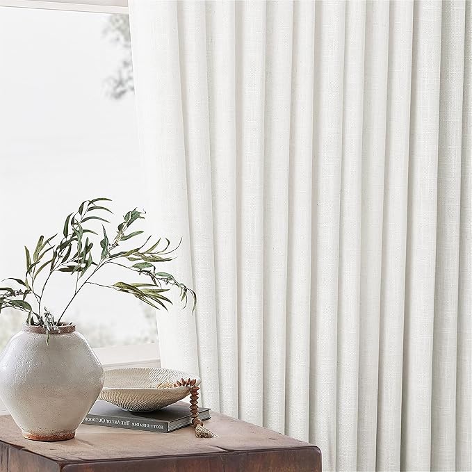 Beige White Pinch Pleated Linen Curtains 96 Inches Long 60 Inch Width Linen Blend Light Filtering Window Curtains 96 Inch for Living Room Bedroom Patio Pinch Pleat Drapes Hooks Rings 1 Panel 60Wx96L