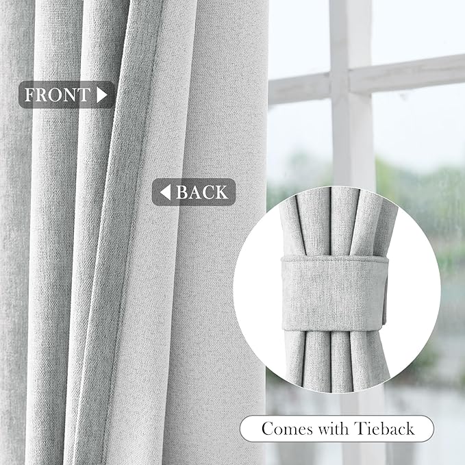 Macochico Extra Wide 100% Blackout Chenille Curtains 100" Wx102 L Thermal Curtains for Sliding Door Room Divider Living Room Bedroom Hotel Medium Gray Blackout Curtains Grommet with Tieback 1 Panel