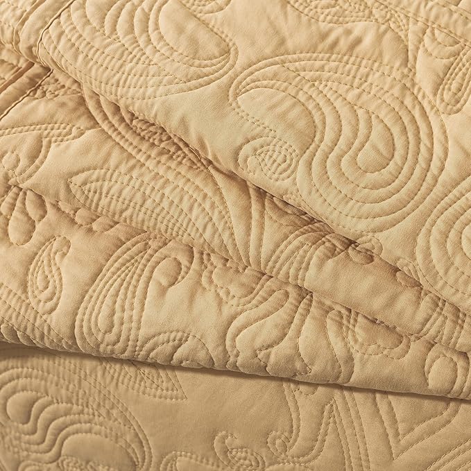HoneiLife California King Quilt 128x120 - Oversized King Bedspreads 4-Piece,Rustic Bedding Sets Quilted,Reversible Coverlets Lightweight Bed Cover for All Season Use-Yellow