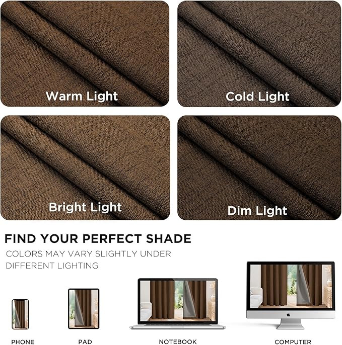 Joydeco Blackout Curtains for Bedroom - 63 Inch Long 100% Light Blocking 2 Panels Cappuccino Drapes, Thermal Insulated Room Darkening Curtains, Linen Textured for Living Room, Rod Pocket & Back Tabs
