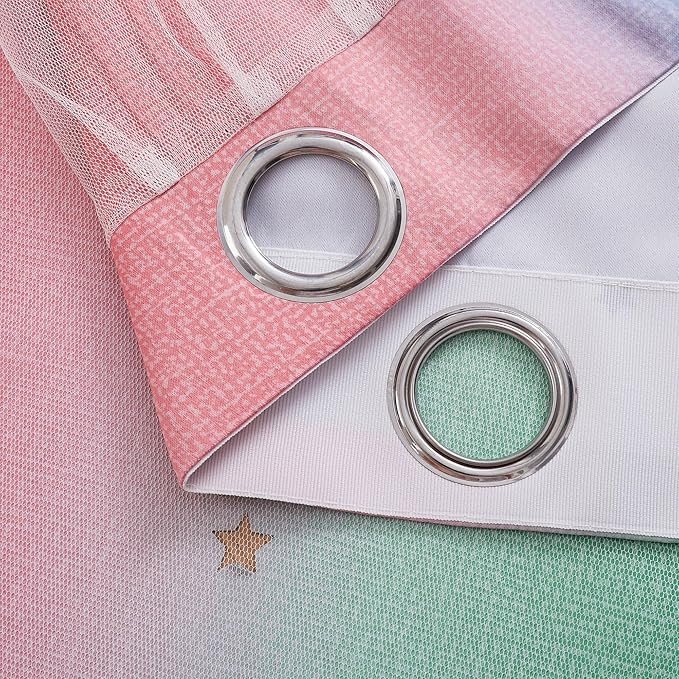 XiDi Pink & Rainbow Curtains for Kids & Girl Rooms - Blackout, Unicorn Wall Decals, 52x84 Inch