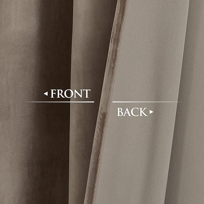 StangH Taupe Curtains 102 inches Rod Pocket Room Darkening Drapes for Dining Room, Heavy Soft Velvet Thermal Curtains for Bedroom, Modern Neutral Home Decor, W52 x L102, 2 Panels