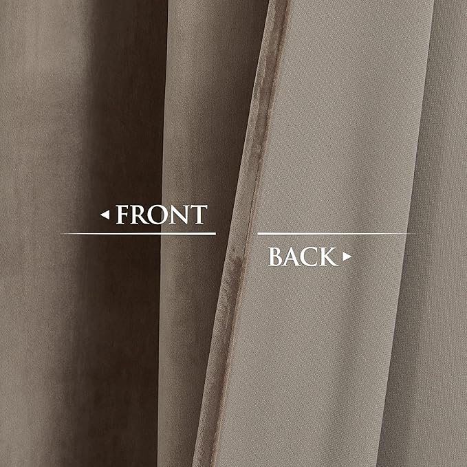 StangH Taupe Curtains 90 inches Long, Super Soft Velvet Room Darkening Window Treatment Noise Reducing Door Panels for Patio Bedroom, W52 x L90, 2 Panels