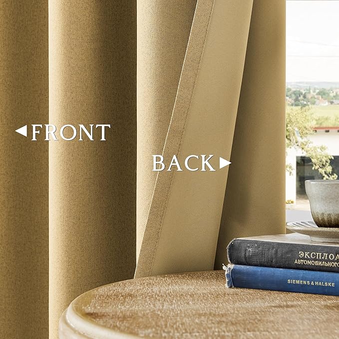 ChrisDowa 100% Blackout Mustard Yellow Solid Curtains 90 Inches Long 2 Panels for Bedroom Living Room,Farmhouse Room Darkening Thermal Insulated Soundproof Grommet Top Window Treatment Drapes,52x90