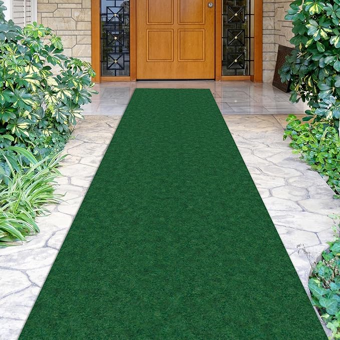 Ottomanson 2' x 14' Hallway Runner with Scraper Pile Extra Durable Non-Slip Rug Mat for Indoor & Outdoor Use - Ideal for Kitchen, Entryway, Patio & Garage - High-Traffic Carpet, Green
