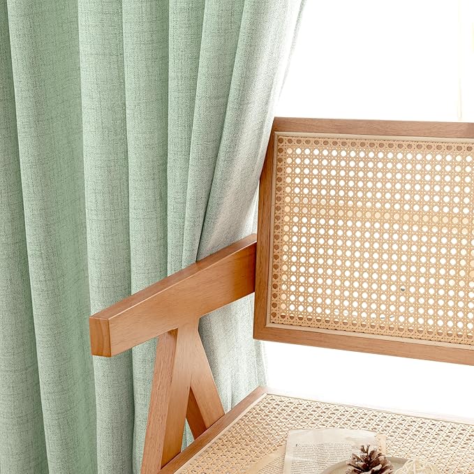 YoungsTex Sage Green Linen Curtains 84 Inches Long for Living Room, Light Filtering Drapes with Bronze Grommet Rustic Semi Sheer Spring Decorative for Dining Bedroom, 52 X 84 Inch, 2 Panels