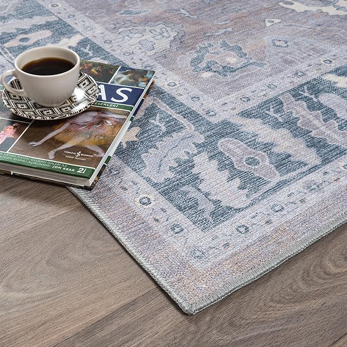 Fame Rugs Gray Modern Oushak Rug 5x7, Washable Vintage Turkish Colorful Oriental Antique Inspired Area Rugs, Luxury Living Room Bedroom (389GBB, 5' x 7')