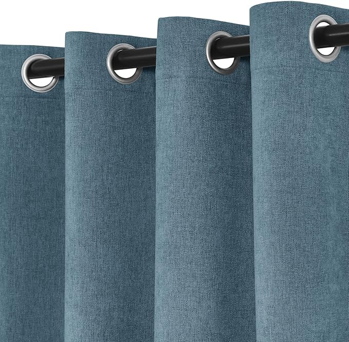 Macochico 100% Blackout Chenille Curtains Thermal Insulated Noise Reducing Velvet Draperies for Living Room Bedroom Hotel Teal Blue Blackout Curtains Grommet Top with Tieback 84" Wx84 L 1 Panel