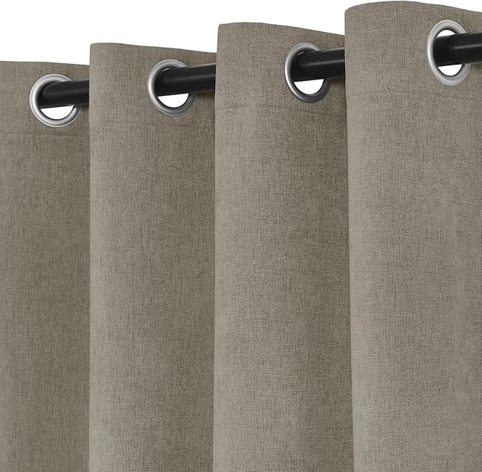Macochico 100% Blackout Curtains Insulted Window Panels for Bedroom Living Room Dining Room Luxury Chenille Curtains Classic Home Decor Light Taupe Curtains with Tieback 52" Wx72 L Grommet 1 Panel