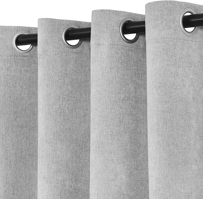 Macochico 100% Blackout Chenille Curtains for Sliding Door Thermal Insulated Noise Reducing Drapery for Living Room Bedroom Hotel, Grommet Curtains with Tieback, Apricot Grey, 120" Wx96 L 1 Panel