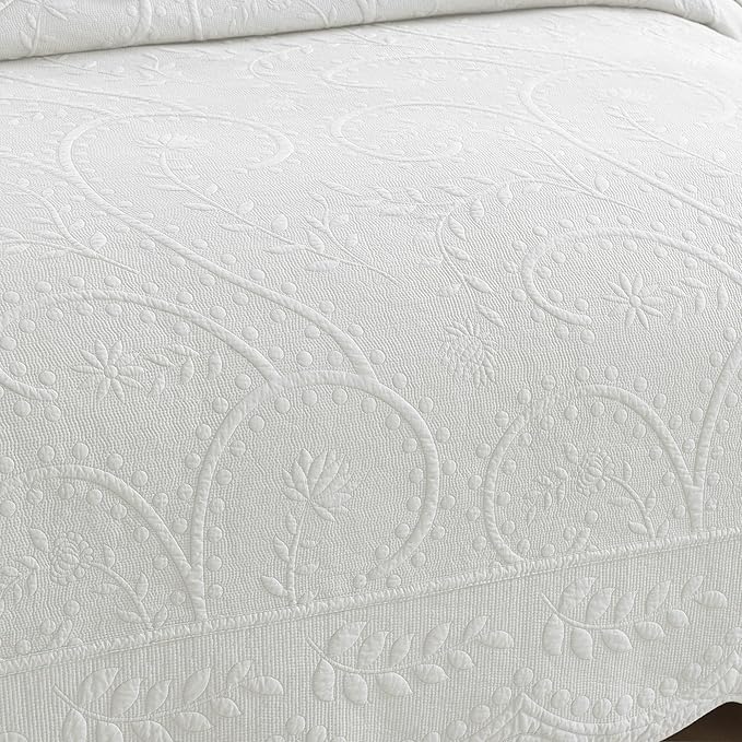 MarCielo 3-Piece 100% Cotton Oversized Bedspread Lightweight Quilt Coverlet Embroidery Farmhouse Bedding Set (TX Bright White, Oversized King (118"x106"))