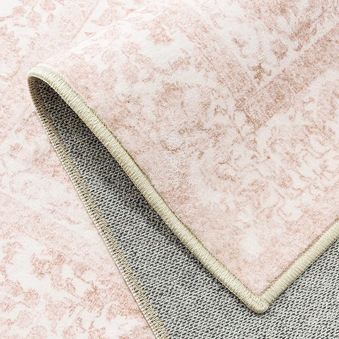 Pink Area Rug 3x4 Office Entryway Rug Machine Washable Kitchen Vintage Distressed Non Slip Carpet Indoor Retro Floral Accent Throw Door Mat for Bathroom Bedroom Dining Living Room
