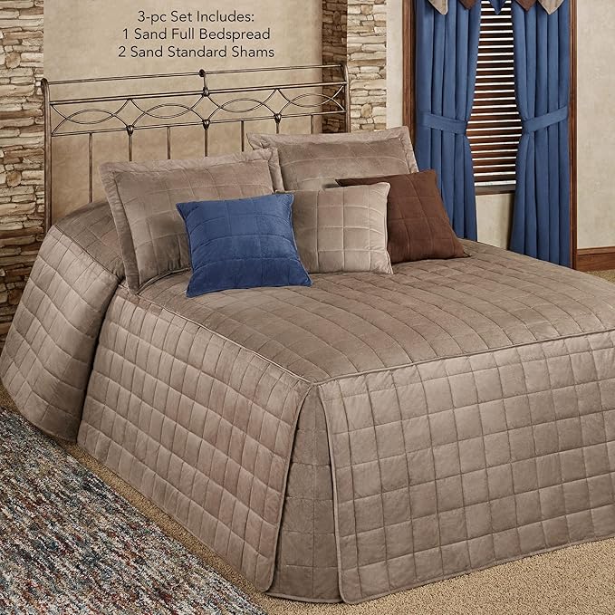 Touch of Class Camden Luxury Bedding | Neutral Sand Color | Grande Fitted Bedspread | Faux Suede Box Quilted Design | Designed 3 Piece Set Includes Full Bedspread and 2 Standard Shams
