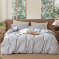 MooMee Striped Duvet Cover Set 100% Washed Cotton Linen Like Textured Breathable Durable Soft Comfy (Cornflower Blue White Wide Stripes, Super King 108"x98")