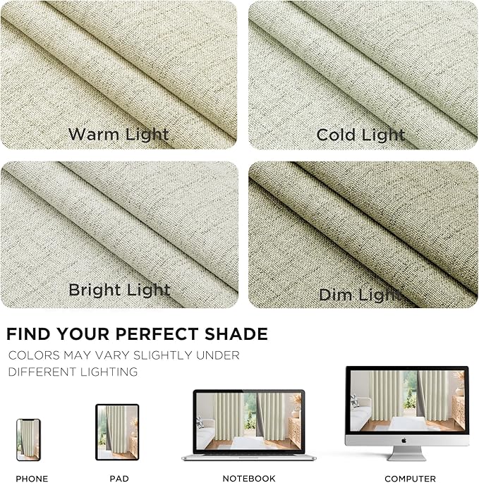Joydeco Linen Blackout Curtains for Bedroom - 100% Light Blocking 1 Panels, Light Beige Drapes 100" W x 96" L, Thermal Insulated Room Darkening Curtains for Living Room, Rod Pocket & Back Tabs