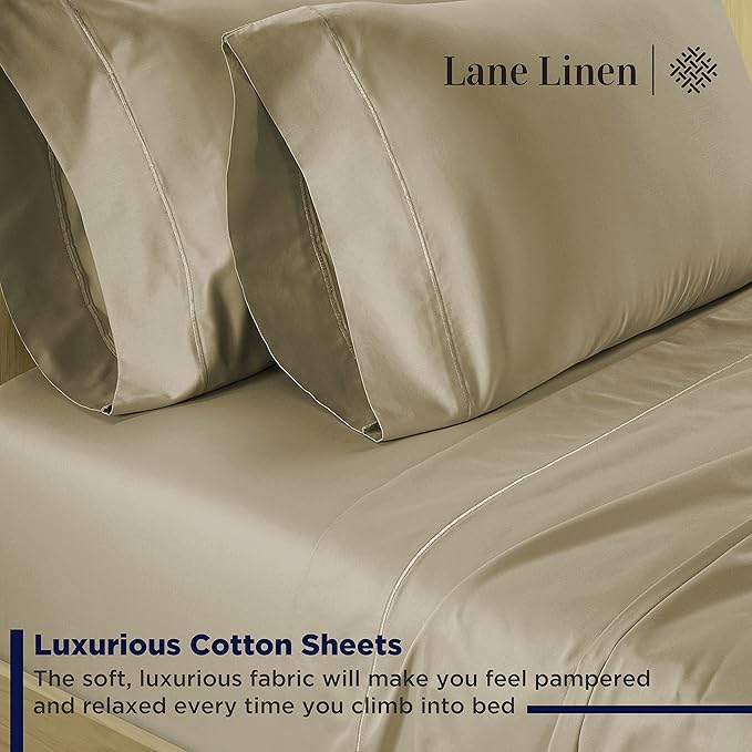 LANE LINEN 100% Cotton Twin Sheets Set- 600 Thread Count Mercerized Cotton Sheets Twin Size for Smooth Silky Finish, Ultra Soft & Comfy Hotel Like Think Twin Size Sheets Set - Linen