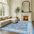 Fame Rugs Blue Modern Oushak Rug 10x13, Vintage Turkish Colorful Oriental Washable Antique Inspired Oversize Area Rugs, Luxury Living Room Bedroom (387BNB, 10' x 13')