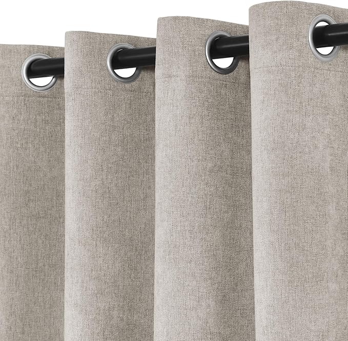 Macochico 52" Wx108 L 100% Blackout Curtains Extra Long Thermal Insulated Chenille Curtains for Living Room Bedroom Auditorium Home Theater Beige Taupe Grommet Curtains with Tieback Classic 1 Panel
