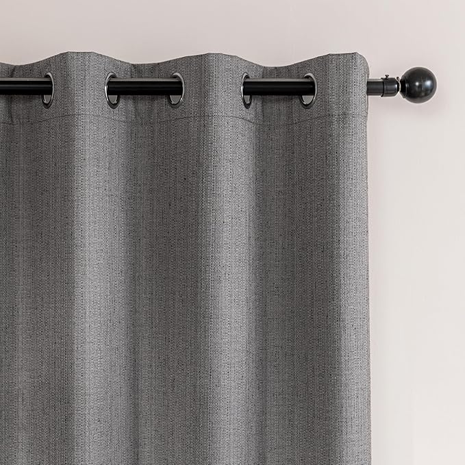 Amazon Basics Faux Linen Blackout Curtains for Bedroom and Living Room, 2-Piece Set with Grommets, 52" W x 63" L, Grey