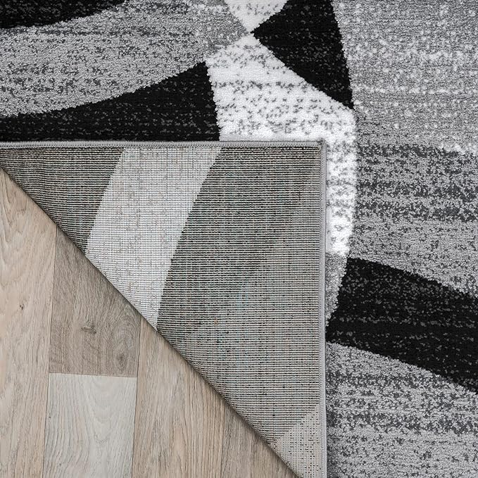 Rugshop Gray Modern Geometric Oval Rug, Abstract Circles, High-Traffic, Non-Shedding, for Living Room, Bedroom and Home Office, 5' x 7' Oval