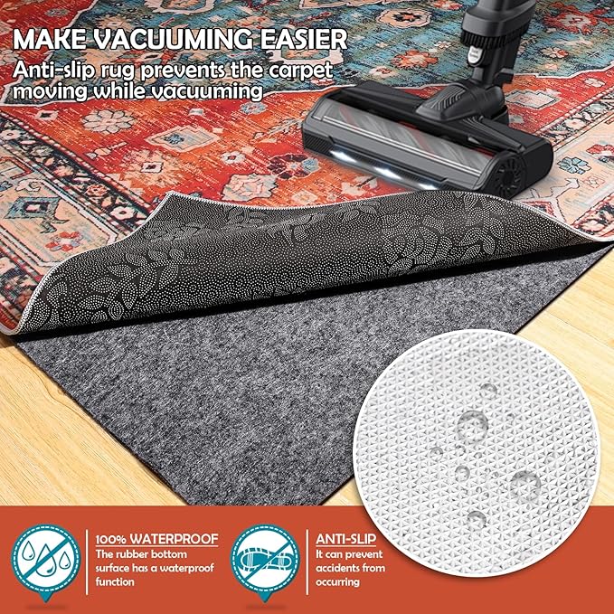 Waterproof Rug Pad, 7x9 Ft Under Area Rug Carpet Pad, Non Slip Rug Pads for All Floors and Hardwood Floors Finishes, Keep Carpets in Place Soft and Prevent Rug from Wrinkling or Buckling