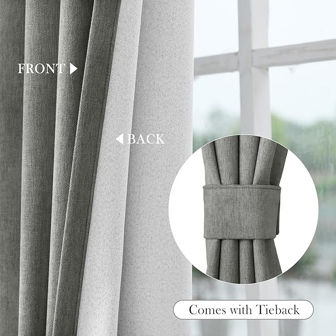Macochico 52" Wx108 L 100% Blackout Curtains Extra Long Thermal Insulated Chenille Curtains for Living Room Bedroom Auditorium Home Theater Rock Grey Grommet Curtains with Tieback Classic 1 Panel