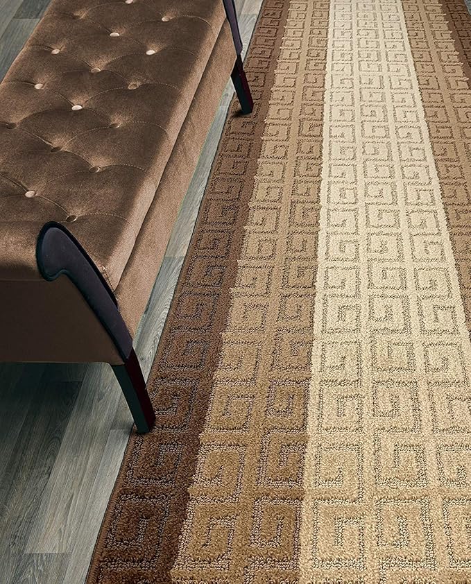Custom Length Hallway Runner Rug,Slip Resistant,Meander Brown, 26 Inch X 20 feet, Sold and Priced Per Foot