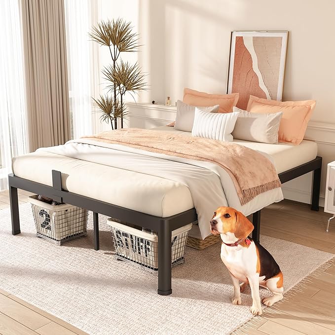 FUIOBYVV King Bed Frame with Round Corner Edge Legs 18 inch High 3500 lbs Heavy Duty Metal Platform Bed Frame King Size No Box Spring Needed/Noise Free/Steel Slat Support/Non-Slip Black