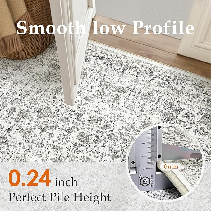 Black Runner Rug 2x8 Hallway Machine Washable Kitchen Vintage Distressed Non Slip Long Carpet Indoor Retro Floral Bedroom Accent Throw Rug for Bathroom Office Laundry Dining Room