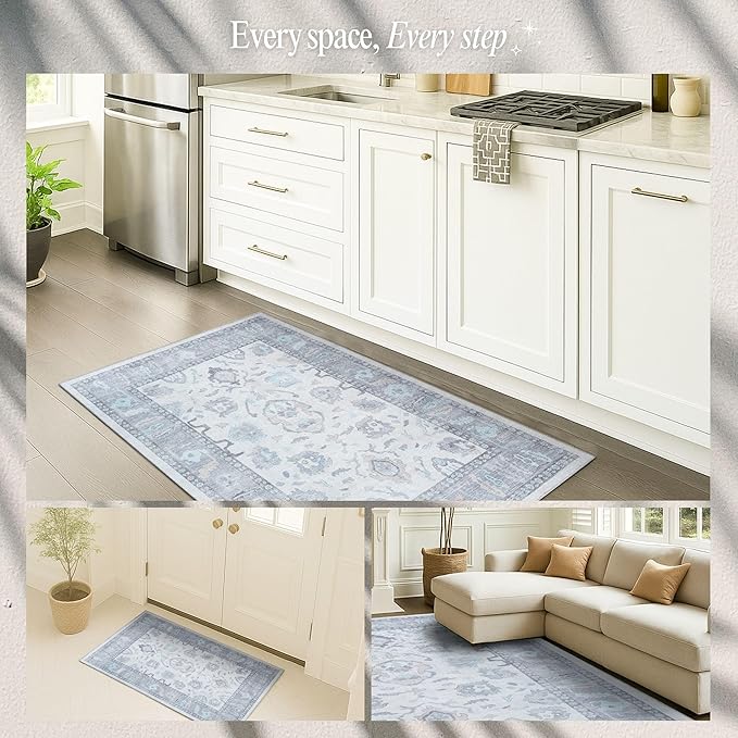 Fame Rugs Gray Modern Oushak Rug 2'6"x13, Vintage Turkish Colorful Oriental Antique Inspired Long Runner Rugs, Luxury Living Room Bedroom (384GB, 2'6" x 13')