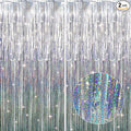GOER 6.4 ft x 8.2 ft Metallic Tinsel Foil Fringe Curtains,Pack of 2 Party Streamer Backdrop for Birthday,Graduation Decorations and New Year Eve (Shiny Silver)