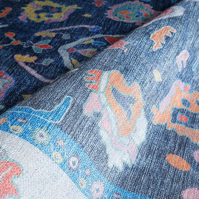 Fame Rugs Blue Modern Oushak Rug 9x12, Vintage Turkish Colorful Oriental Washable Antique Inspired Oversize Area Rugs, Luxury Living Room Bedroom (386PBL, 9' x 12) (387BNB, 9' x 12)