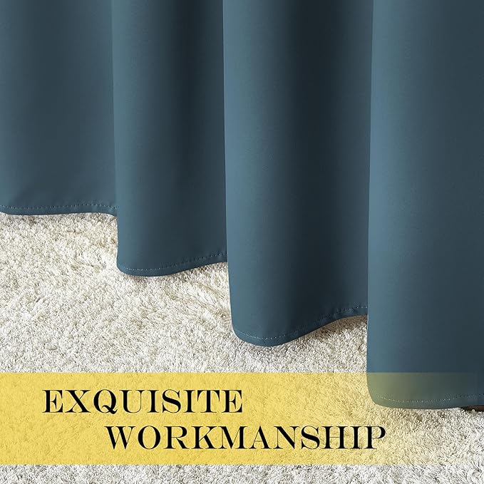 NICETOWN 66 Inch Long Blackout Curtains for Bedroom Living Room, Thermal Insulated Room Darkening Curtains, Light Blocking Blackout Drapes for Bedroom, 66" W x 66" L, 1 Panel, Smoky Blue