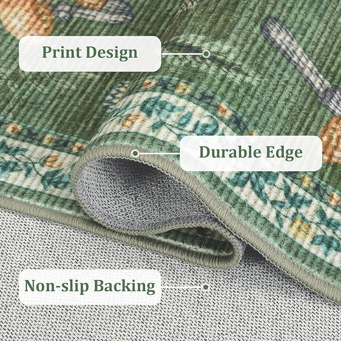 Mushroom Small Rug 2x3 Washable Door Mat Indoor Rugs for Entryway Non-Slip Soft Ultra-Thin Stain Resistant Foldable Rugs Kitchen Bedroom Living Room Green