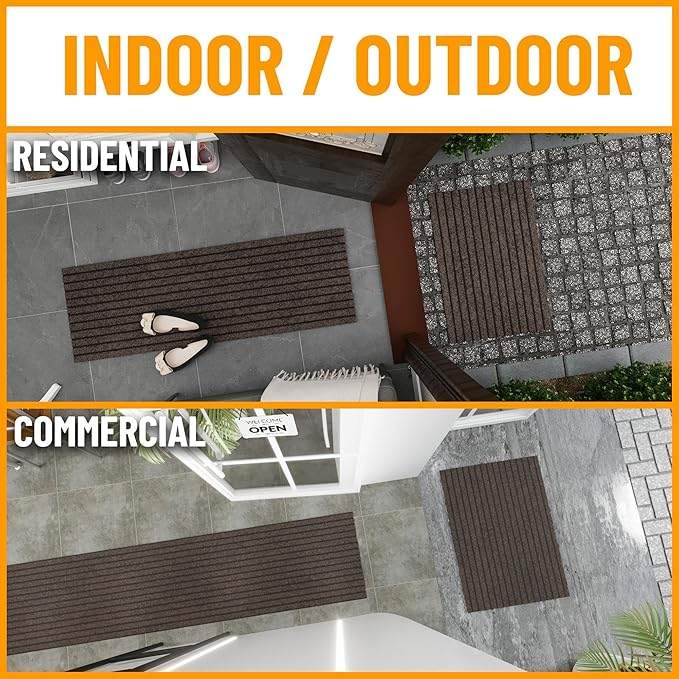 Ottomanson 2'7" x 13' Hallway Runner with Scraper Pile - Extra Durable Non-Slip Rug Mat for Indoor & Outdoor Use - Ideal for Kitchen, Entryway & Garage - High-Traffic Carpet, Brown