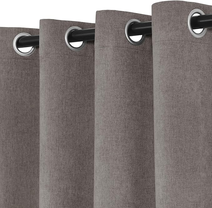 Macochico 100% Blackout Chenille Curtains for Sliding Door Thermal Insulated Noise Reducing Drapery for Living Room Bedroom Hotel, Grommet Curtains with Tieback, Stone Grey, 120" Wx96 L 1 Panel