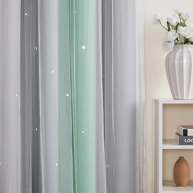XiDi Curtains for Bedroom Decor, Rainbow Green LightgreyGrey52/96/1