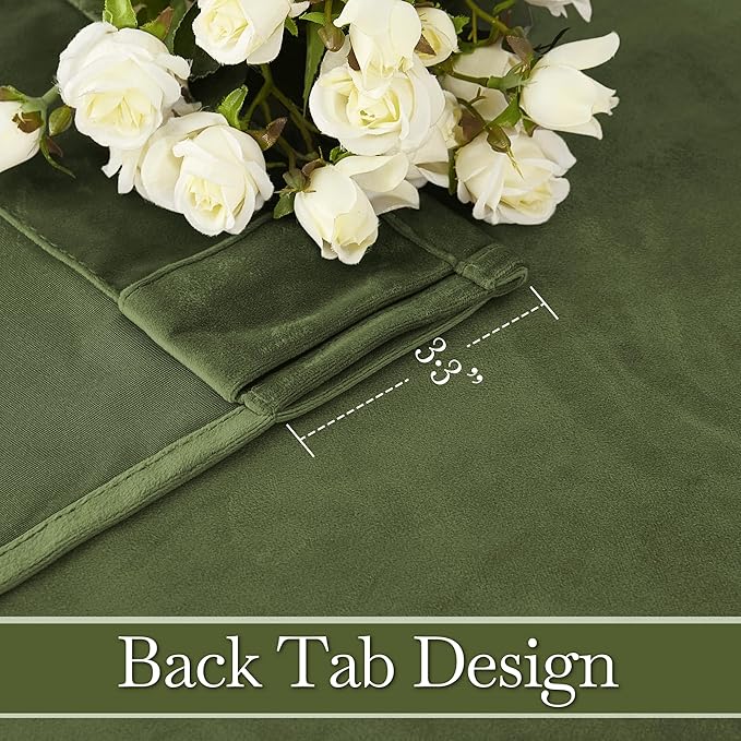 RYB HOME Velvet Closet Curtains 84 inches, Room Darkening Thermal Insulated Privacy Back Tab Drapes for Doorway Enterway, Dormitory, Olive Green, W 42 x L 84 inches, 2 Panels Set