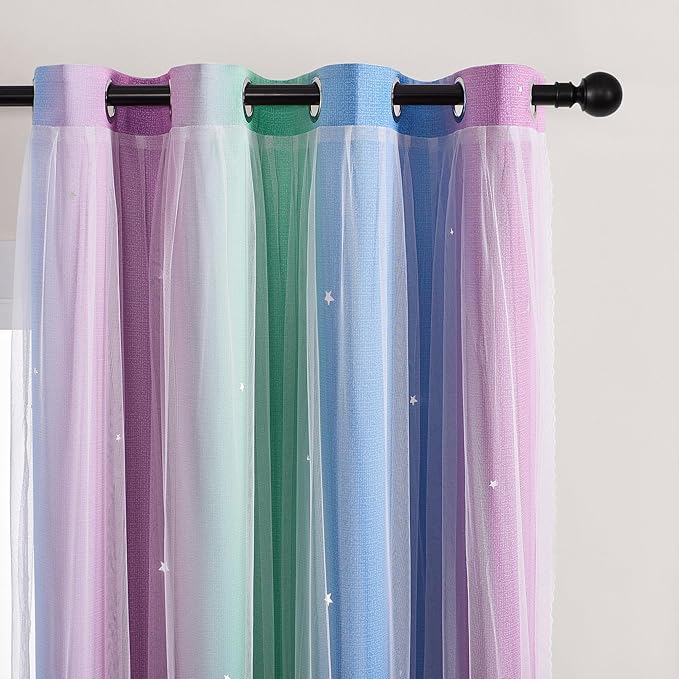 XiDi Curtains for Bedroom Decor, Rainbow Green PurpleBlue52/96/1