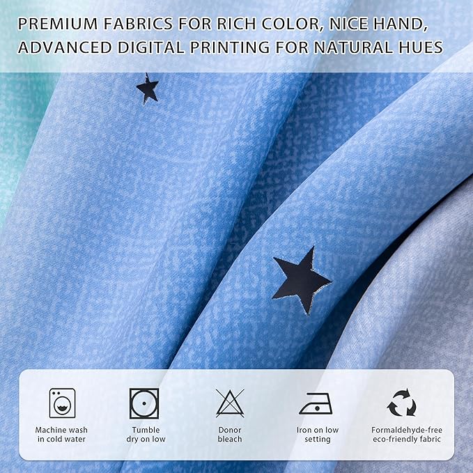 XiDi Dream Star Blackout Curtains for Kids Rooms Boys Green Curtain for Bedroom Window Blue Grey, W52 X L63