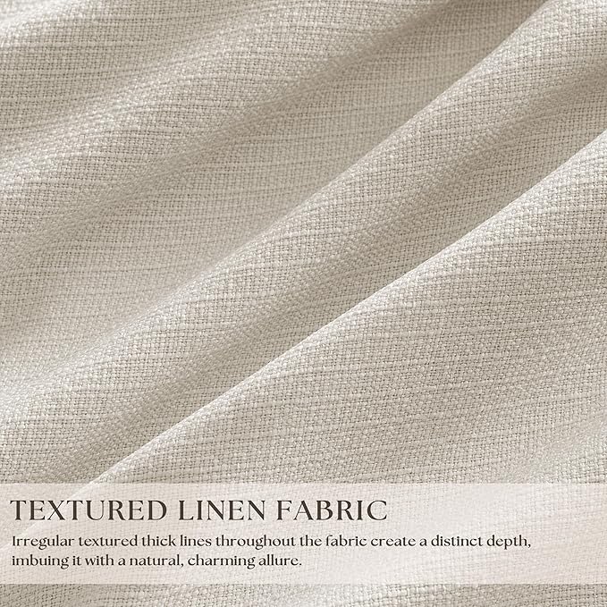 105 Inch Blackout Linen Curtains Pinch Pleat for Bedroom Living Room Darkening Neutral Pleated 100% Black Out Thermal Insulated Window Drapes Double Layer Soundproof Curtains 2 Panels Ivory Natural