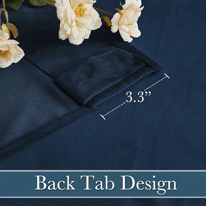 RYB HOME Navy Velvet Curtains 92 inches, Back Tab Soft Fabric Room Darkening Thermal Insulated Luxurious Home Decor Curtains for Living Room Bedroom, W 52" x L 92", 2 Panels Set