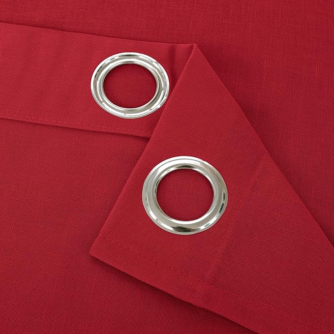 YoungsTex Red Linen Semi Sheer Curtains 48 Inch Length for Living Room Window, Light Filtering Drapes Privacy with Grommet Christmas Decor for Kitchen Bathroom Window, 2 Panels, 42 X 48 Inch