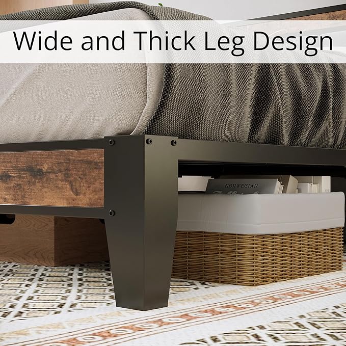 LIKIMIO Twin Bed Frames, Storage Headboard with Charging Station, Solid and Stable, Noise Free, No Box Spring Needed, Easy Assembly